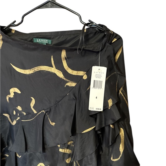 Ralph Lauren Silk Skirt Tiered Ruffle Women's 4 Black and Gold NWT - Picture 4 of 7